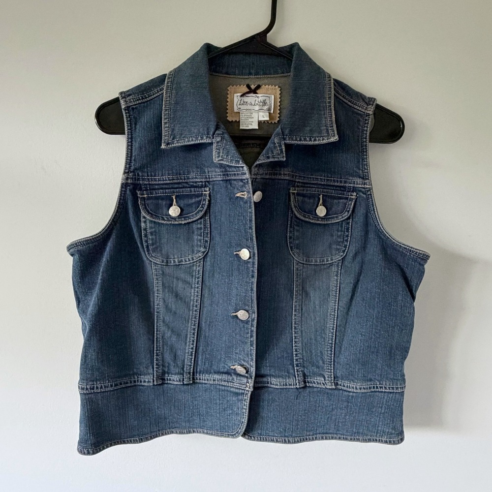 Live a Little Womens Denim Vest Blue Medium Wash Stretch Cotton Size L Western
